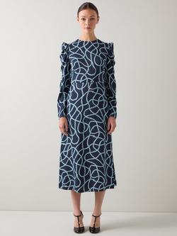 L.K.Bennett Juno Rope Print Midi Dress, Blue, Blue