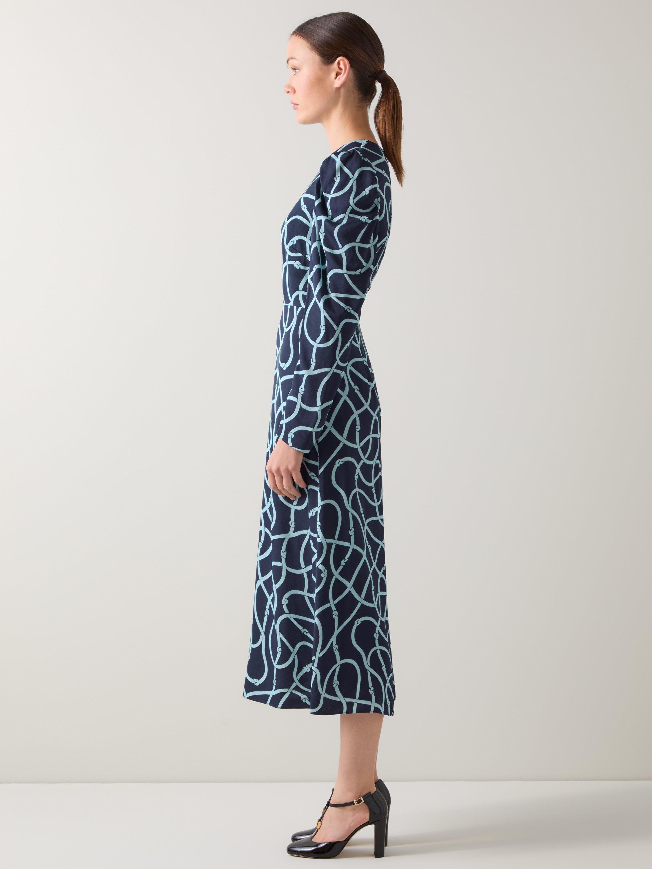 Product image 2 of 5, which shows L.K.Bennett Juno Rope Print Midi Dress, Blue, 6