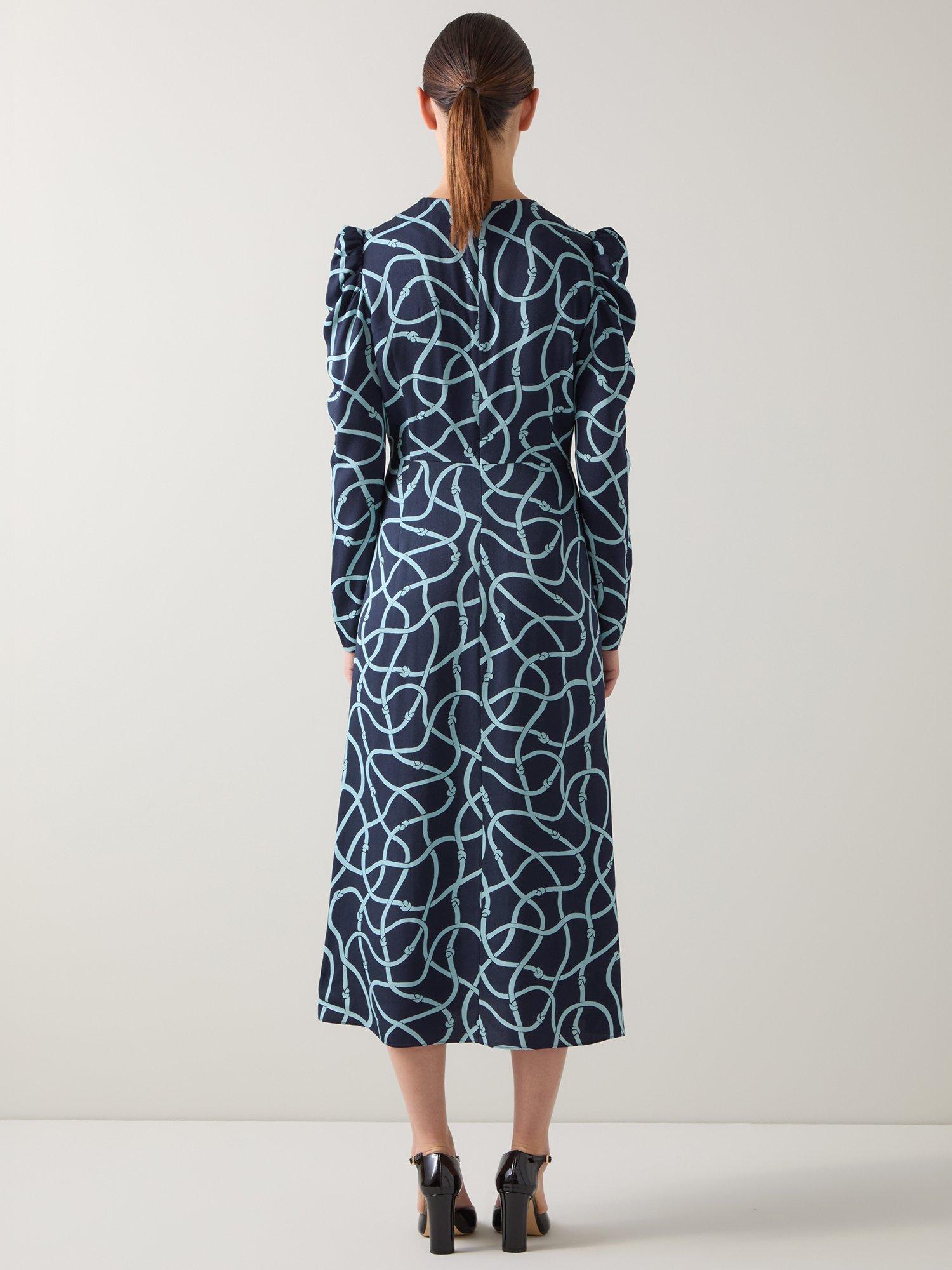 Product image 3 of 5, which shows L.K.Bennett Juno Rope Print Midi Dress, Blue, 6