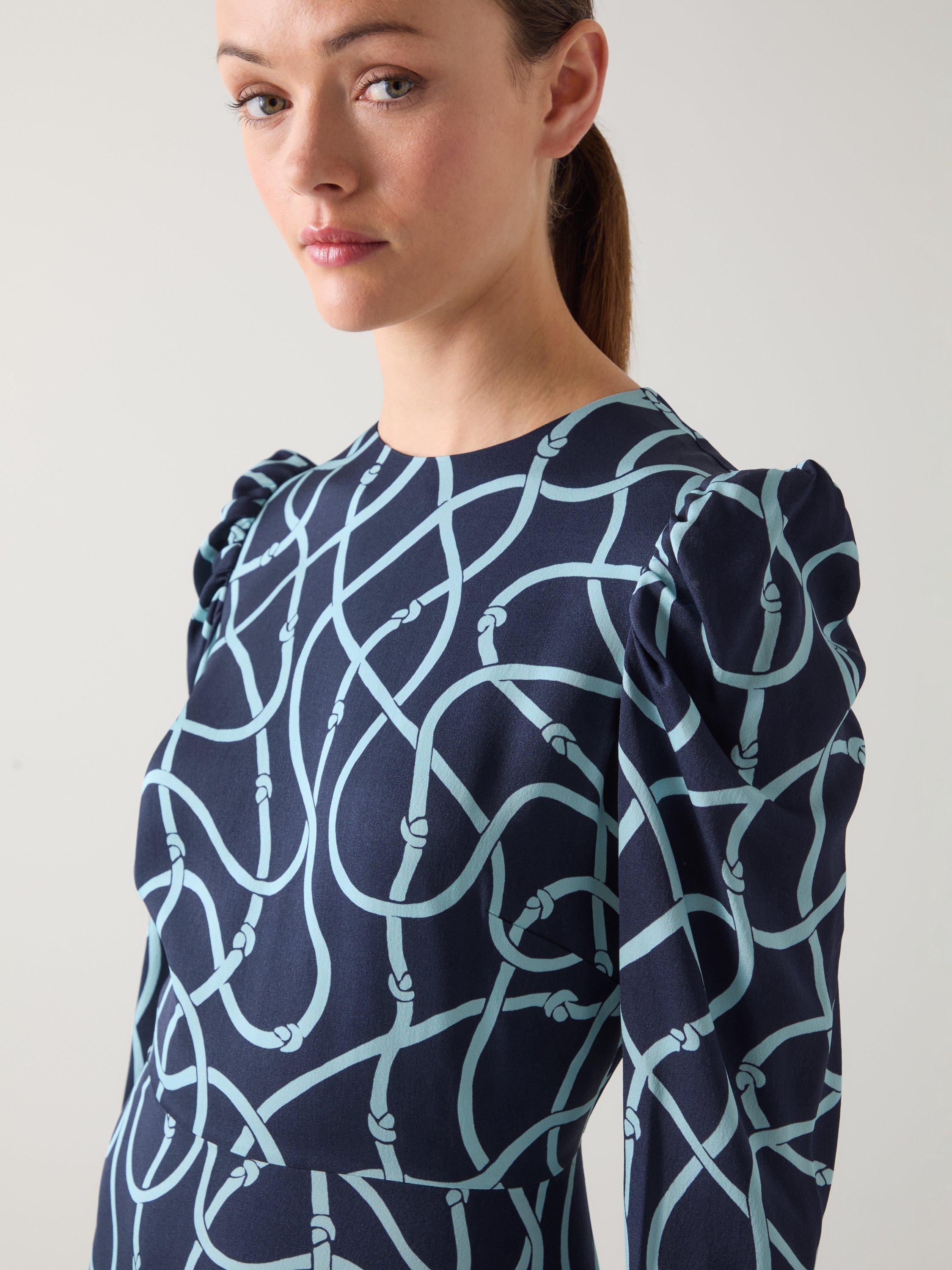 Product image 4 of 5, which shows L.K.Bennett Juno Rope Print Midi Dress, Blue, 6