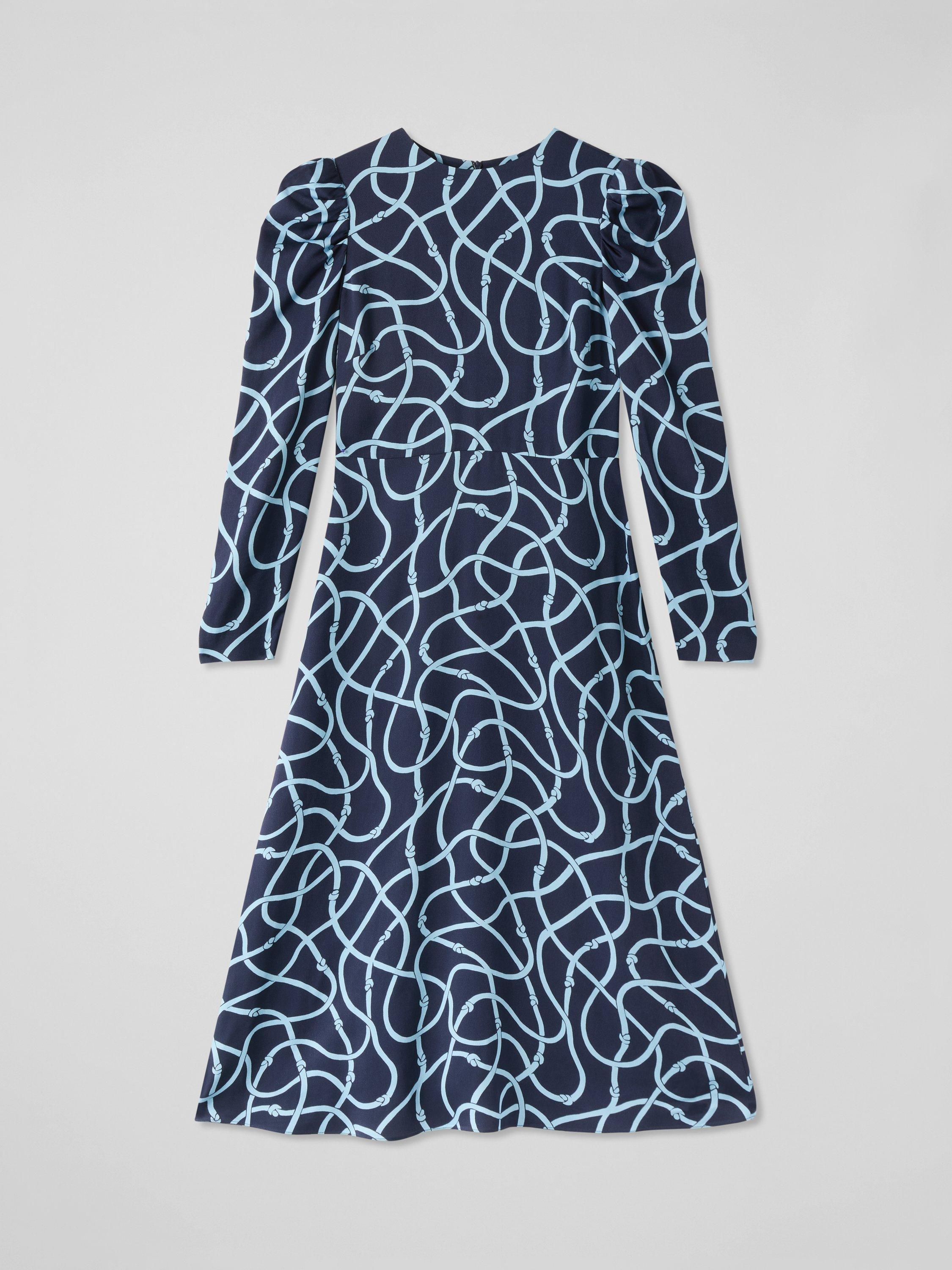 Product image 5 of 5, which shows L.K.Bennett Juno Rope Print Midi Dress, Blue, 6