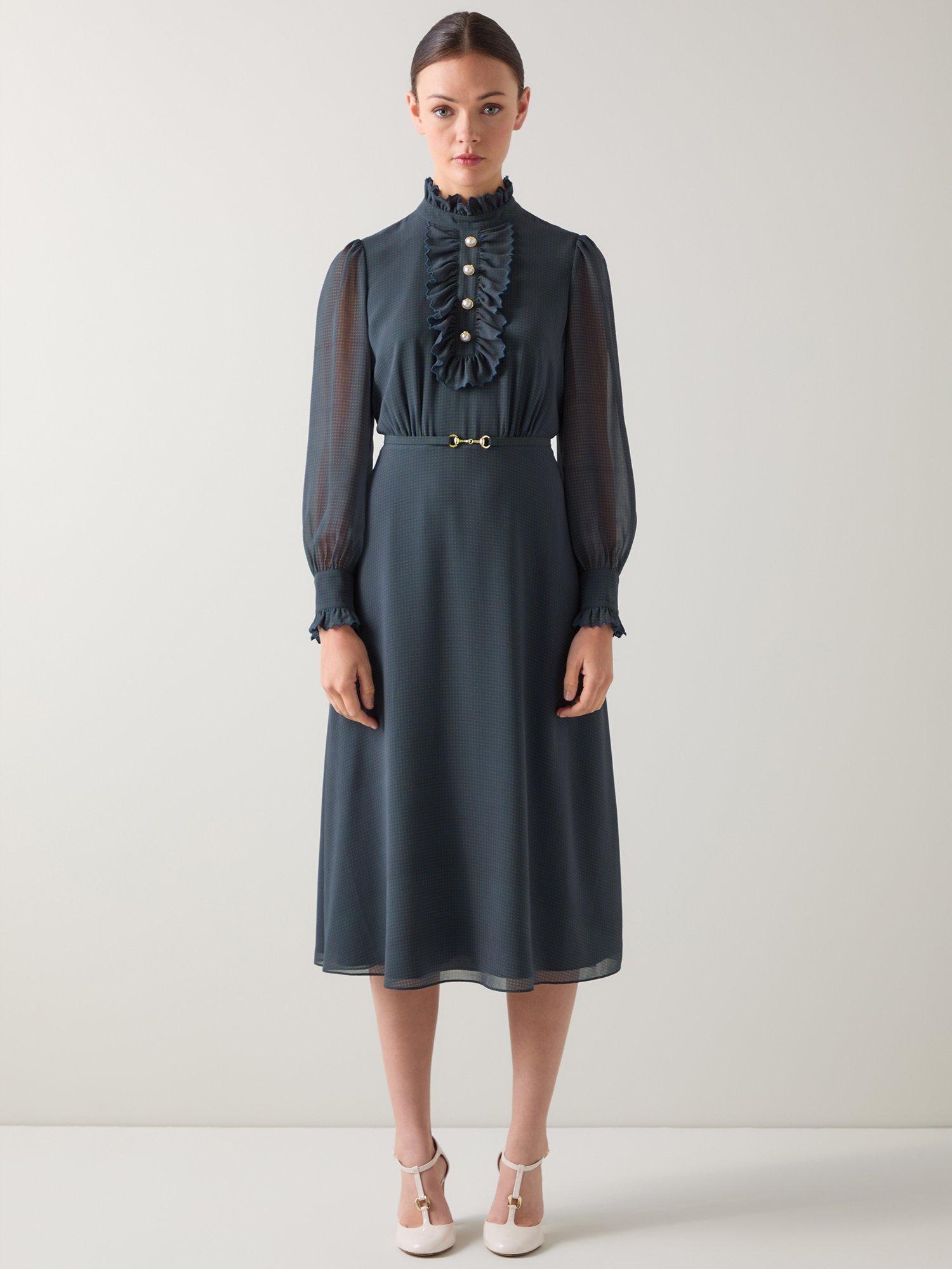 Product image 1 of 5, which shows L.K.Bennett Sadie Houndstooth Bib Dress, Blue, 4