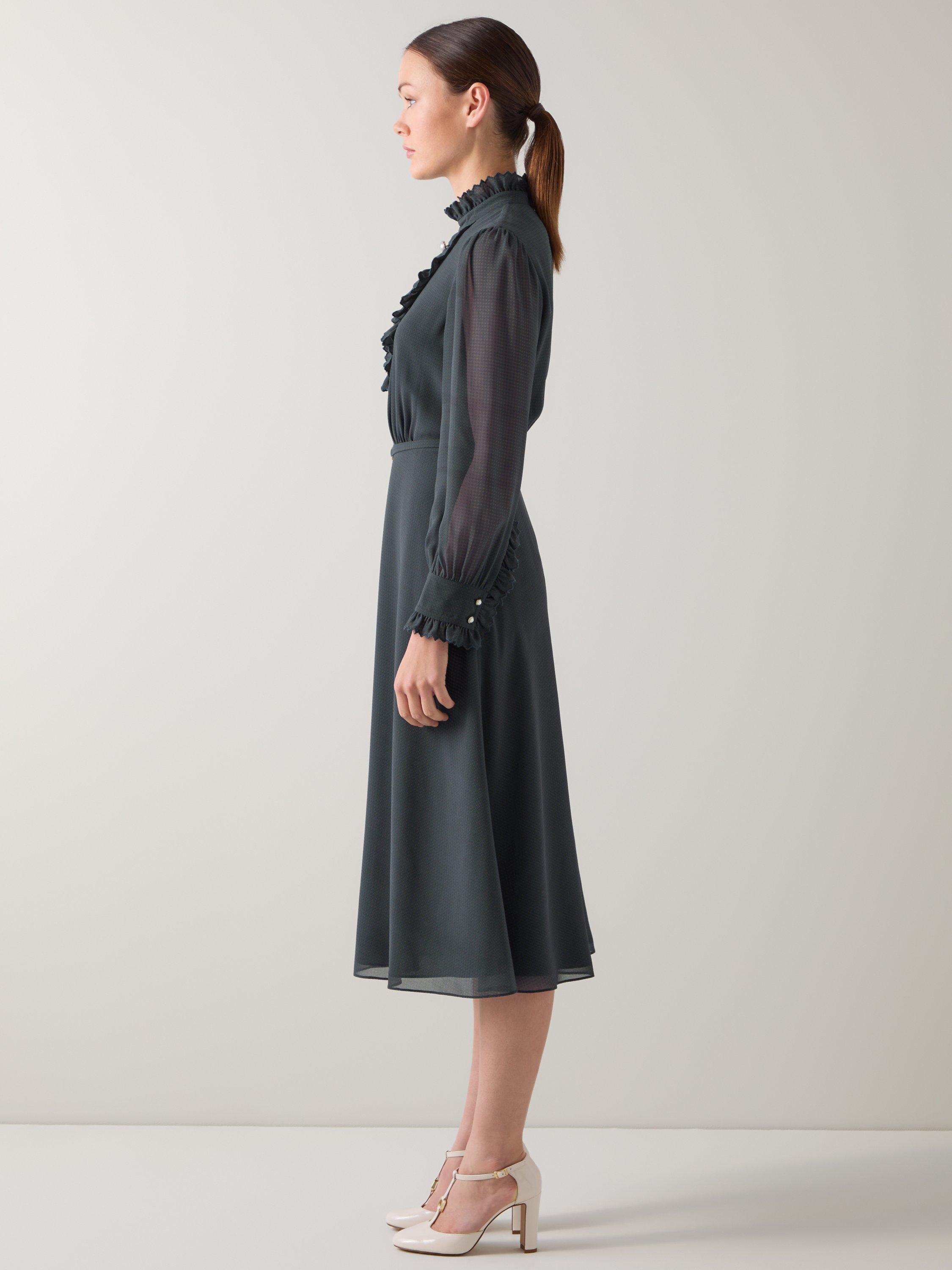 Product image 2 of 5, which shows L.K.Bennett Sadie Houndstooth Bib Dress, Blue, 4