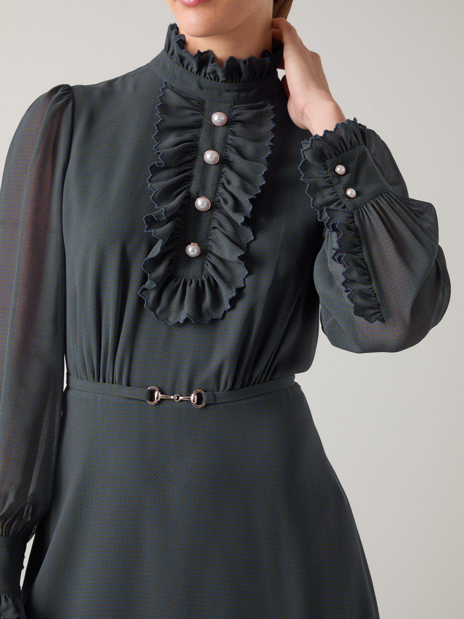 Product image 4 of 5, which shows L.K.Bennett Sadie Houndstooth Bib Dress, Blue, 4