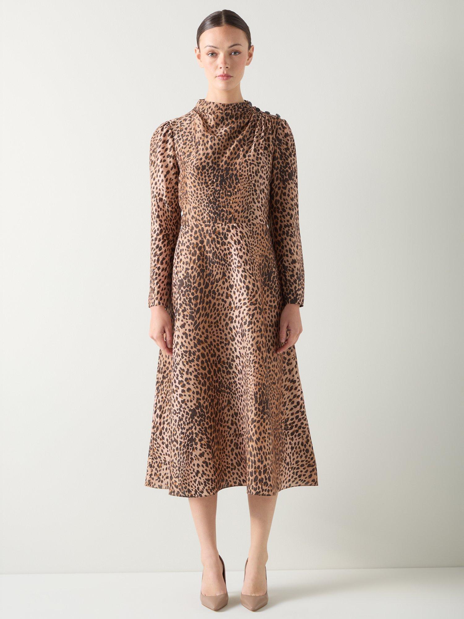 Product image 1 of 4, which shows L.K.Bennett Samantha Leopard Print Dress, Brown, 14