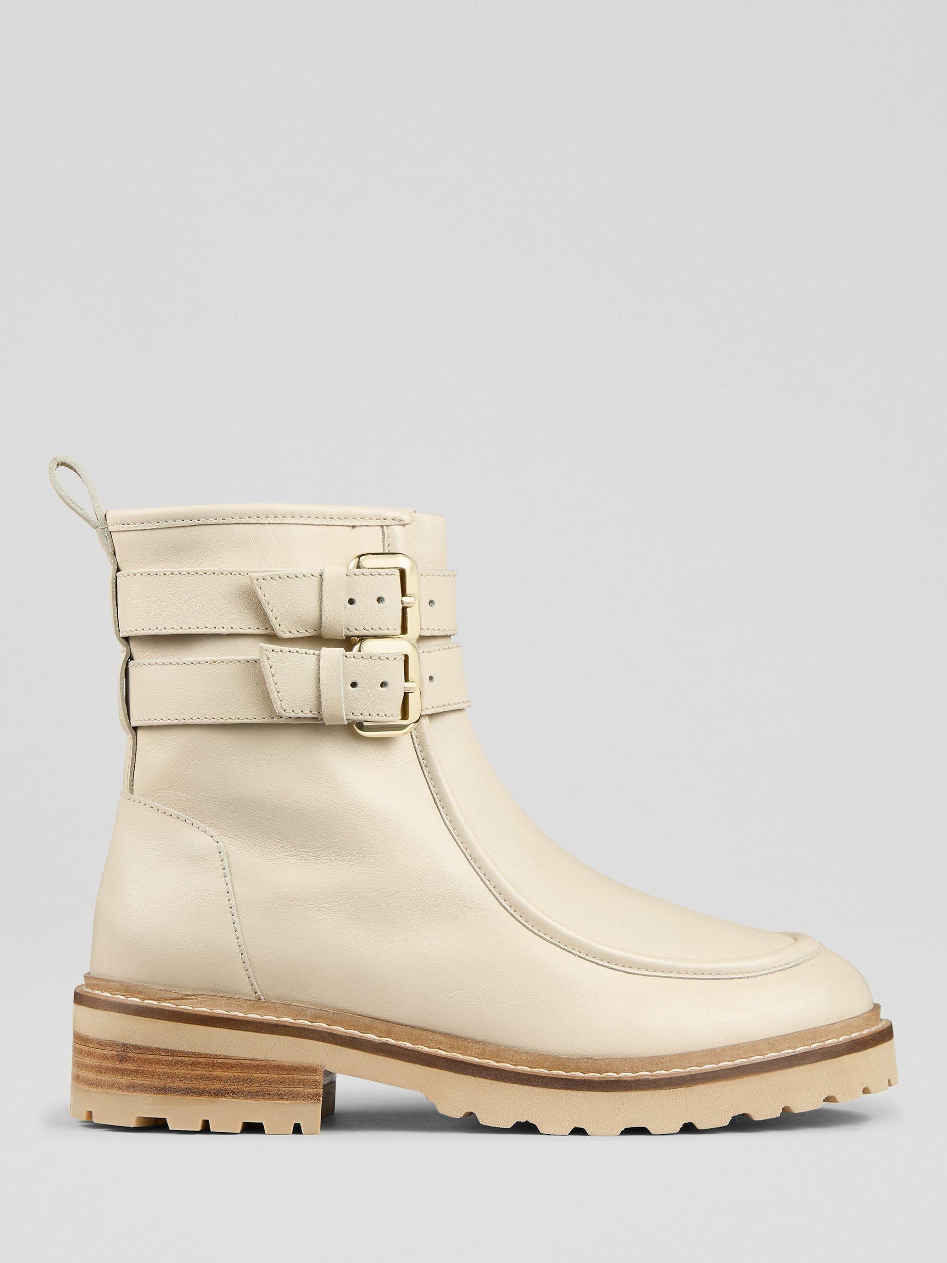 Product image 1 of 3, which shows L.K.Bennett Bennie Leather Buckle Ankle Boots, Ecru, 2