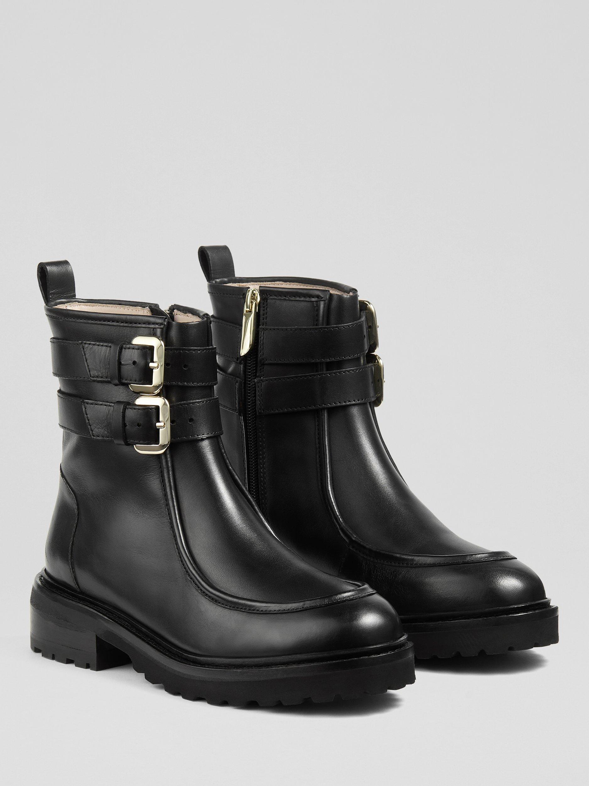 Product image 2 of 3, which shows L.K.Bennett Bennie Leather Buckle Ankle Boots, Black, 4