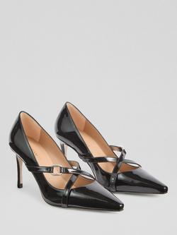 L.K.Bennett Christie Patent Crossover Strap Court Shoes - view 2, Black