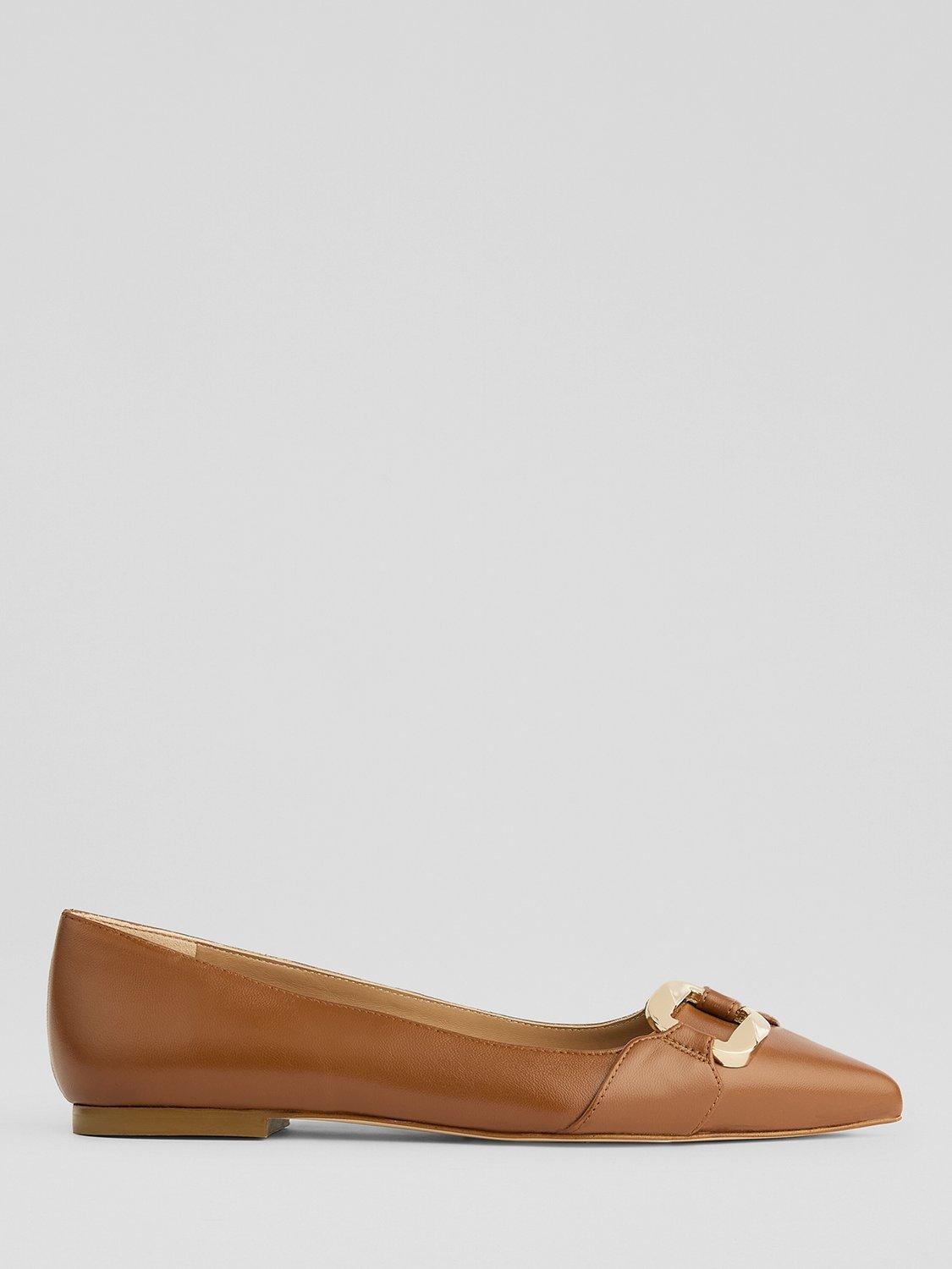 Product image 1 of 3, which shows L.K.Bennett Ethel Leather Pointed Flats, Tan, 2