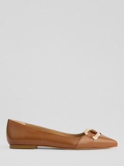 L.K.Bennett Ethel Leather Pointed Flats, Tan, Tan