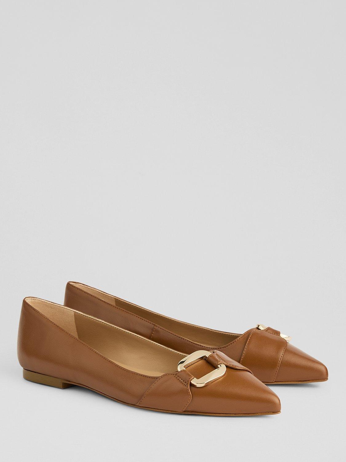 Product image 2 of 3, which shows L.K.Bennett Ethel Leather Pointed Flats, Tan, 2