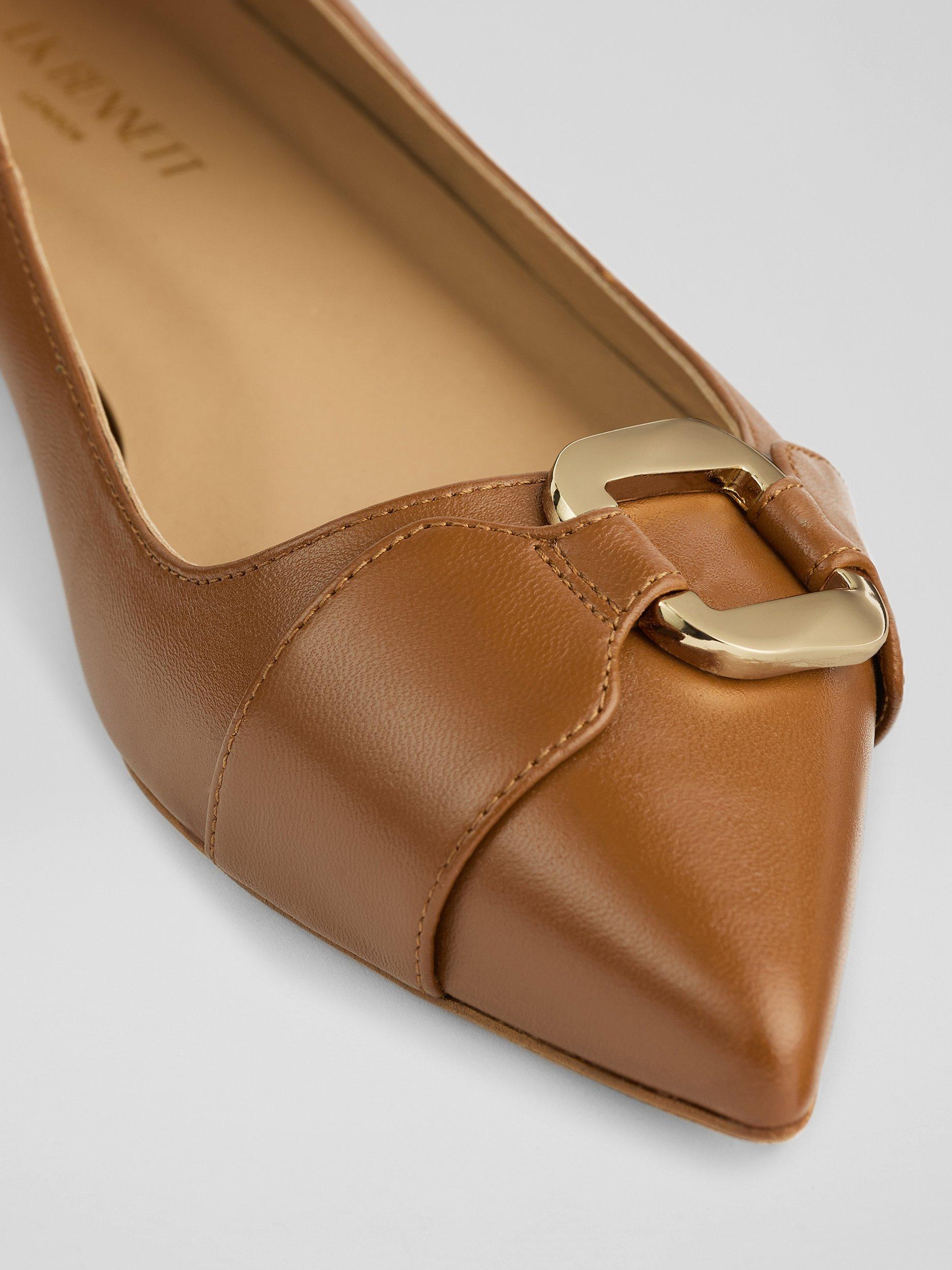 Product image 3 of 3, which shows L.K.Bennett Ethel Leather Pointed Flats, Tan, 2