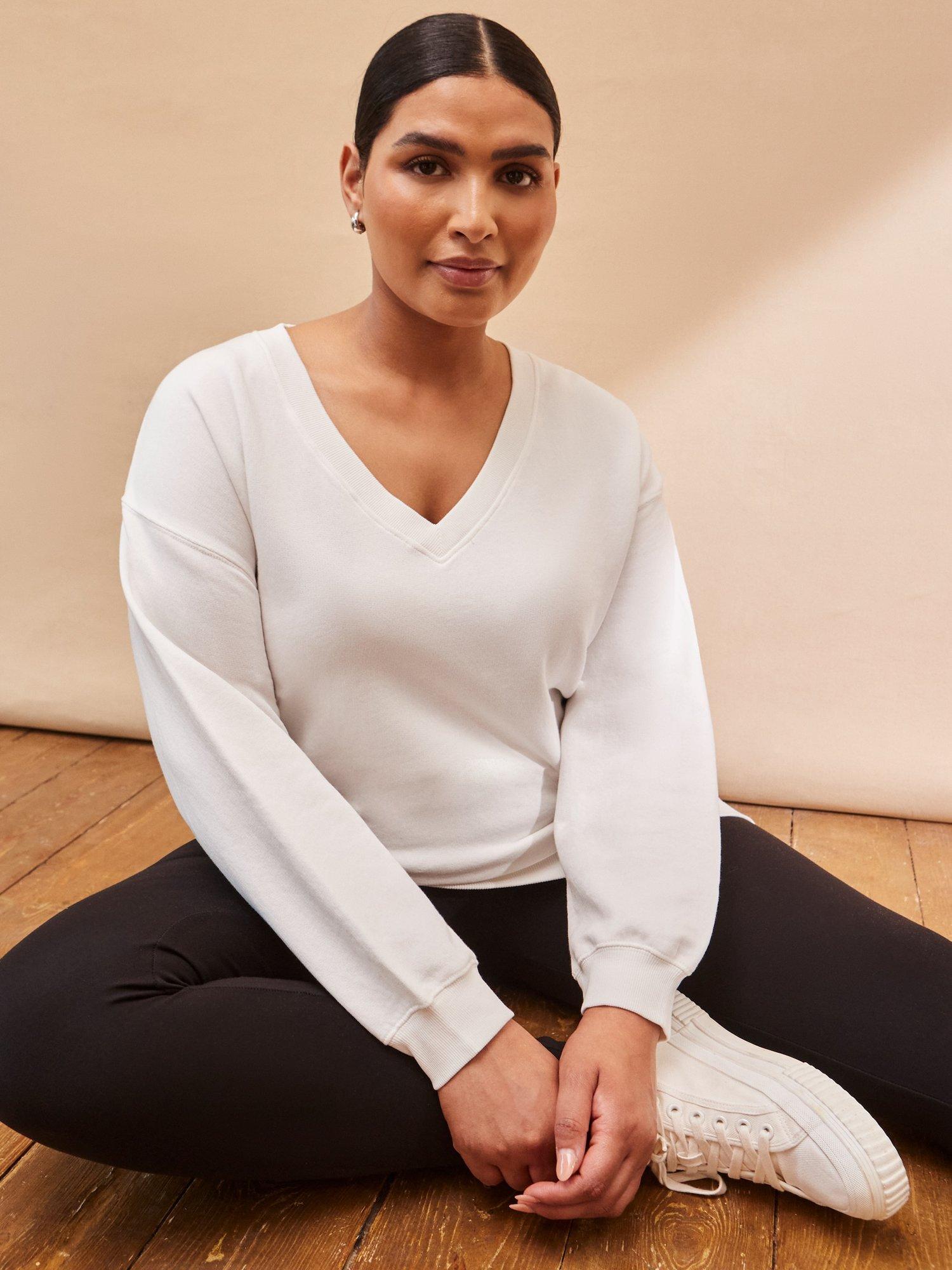 Product image 1 of 5, which shows Live Unlimited Curve V-Neck Sweatshirt, Natural, 12