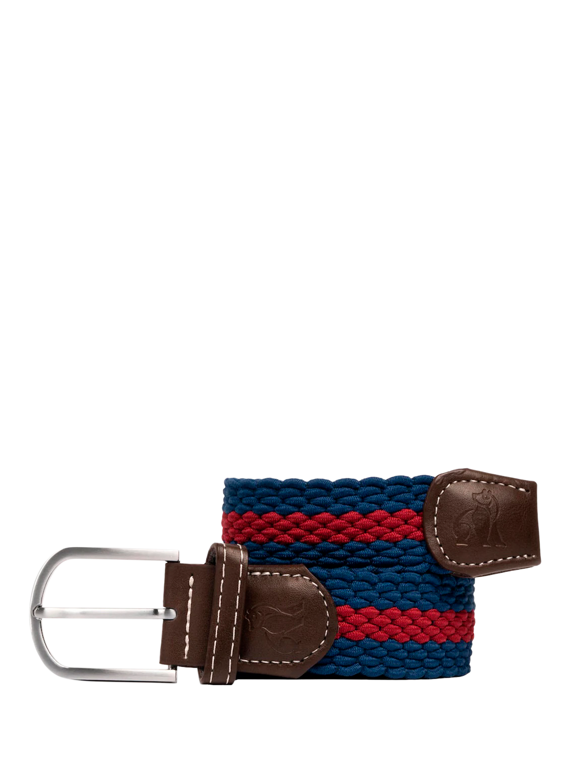Product image 1 of 5, which shows Swole Panda Stripe Woven Belt, Blue/Burgundy, L