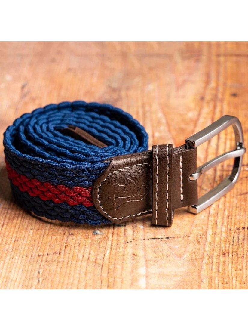 Product image 2 of 5, which shows Swole Panda Stripe Woven Belt, Blue/Burgundy, L