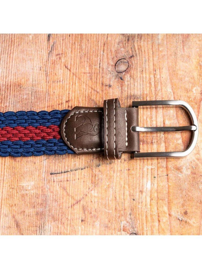 Product image 3 of 5, which shows Swole Panda Stripe Woven Belt, Blue/Burgundy, L
