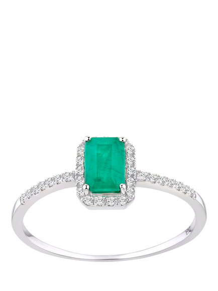 Mogul 18ct White Gold Emerald and Diamond Ring, White
