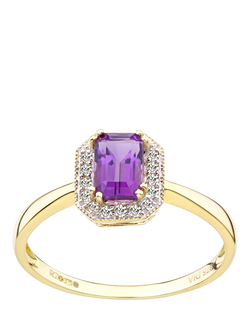 Mogul 9ct Yellow Gold Amethyst and Diamond Ring, Yellow