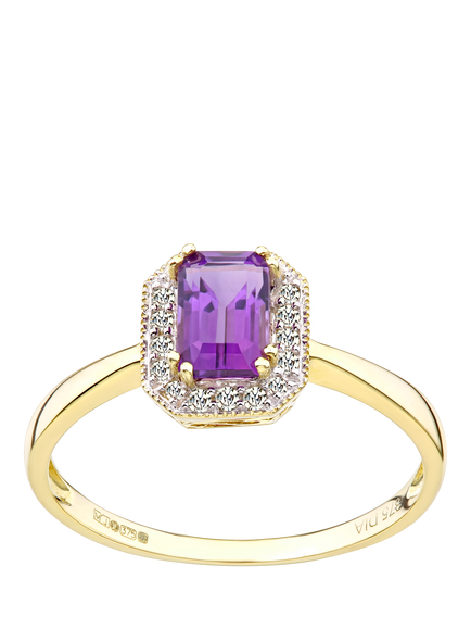 Mogul 9ct Yellow Gold Amethyst and Diamond Ring, Yellow