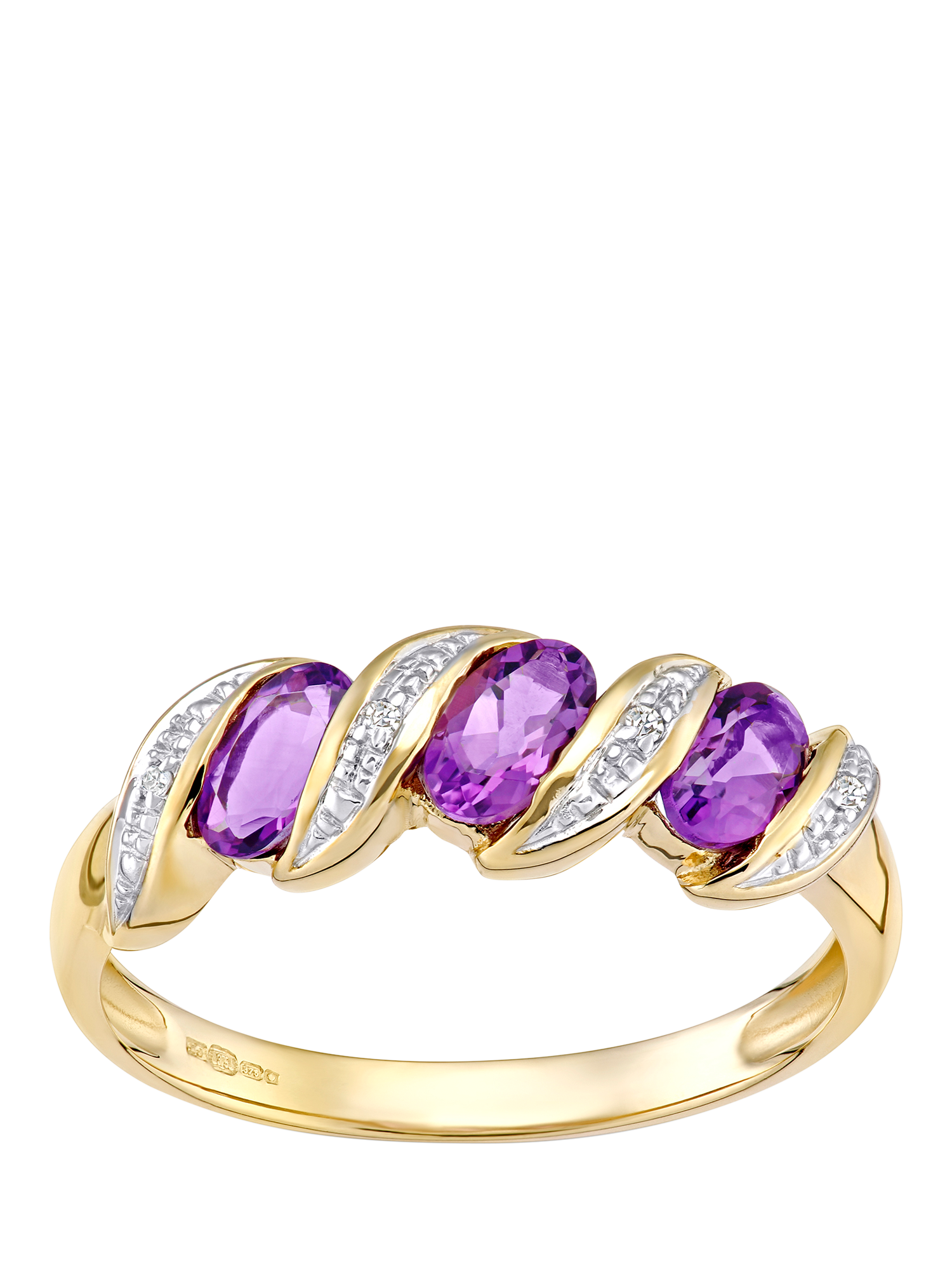 Product image 1 of 4, which shows Mogul 9ct Yellow Gold Amethyst and Diamond Eternity Ring, J