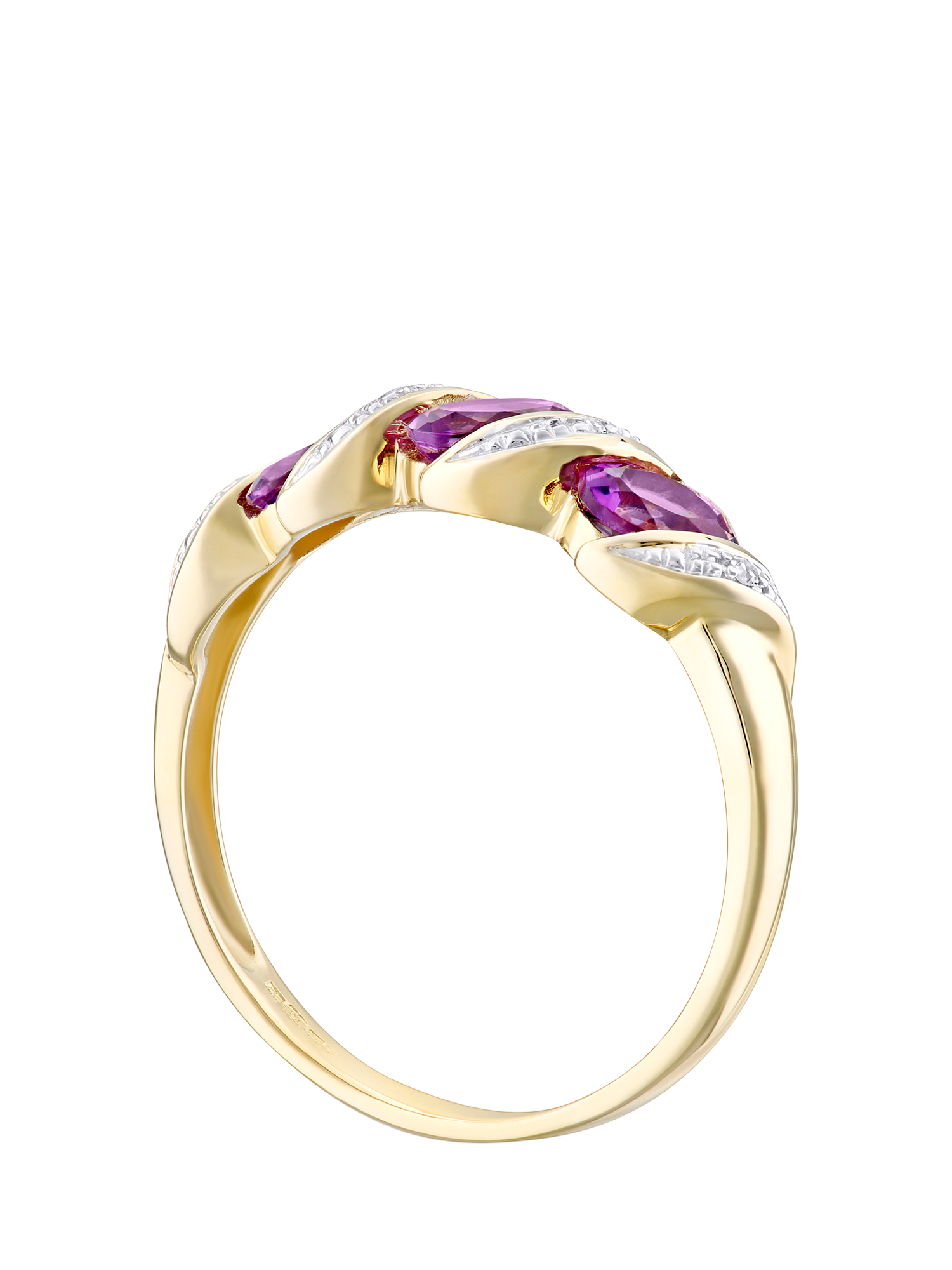 Product image 2 of 4, which shows Mogul 9ct Yellow Gold Amethyst and Diamond Eternity Ring, J