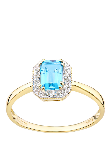 Mogul 9ct Yellow Gold Blue Topaz and Diamond Ring, Yellow