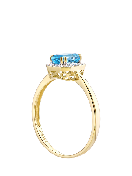 Mogul 9ct Yellow Gold Blue Topaz and Diamond Ring - view 2, Yellow
