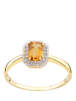 Mogul 9ct Yellow Gold Citrine and Diamond Ring, Yellow Gold