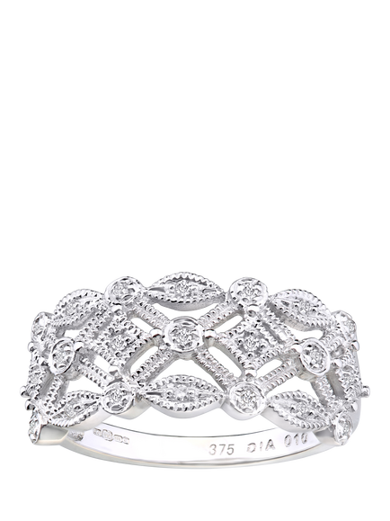 Mogul 9ct White Gold Filigree Diamond Ring, White