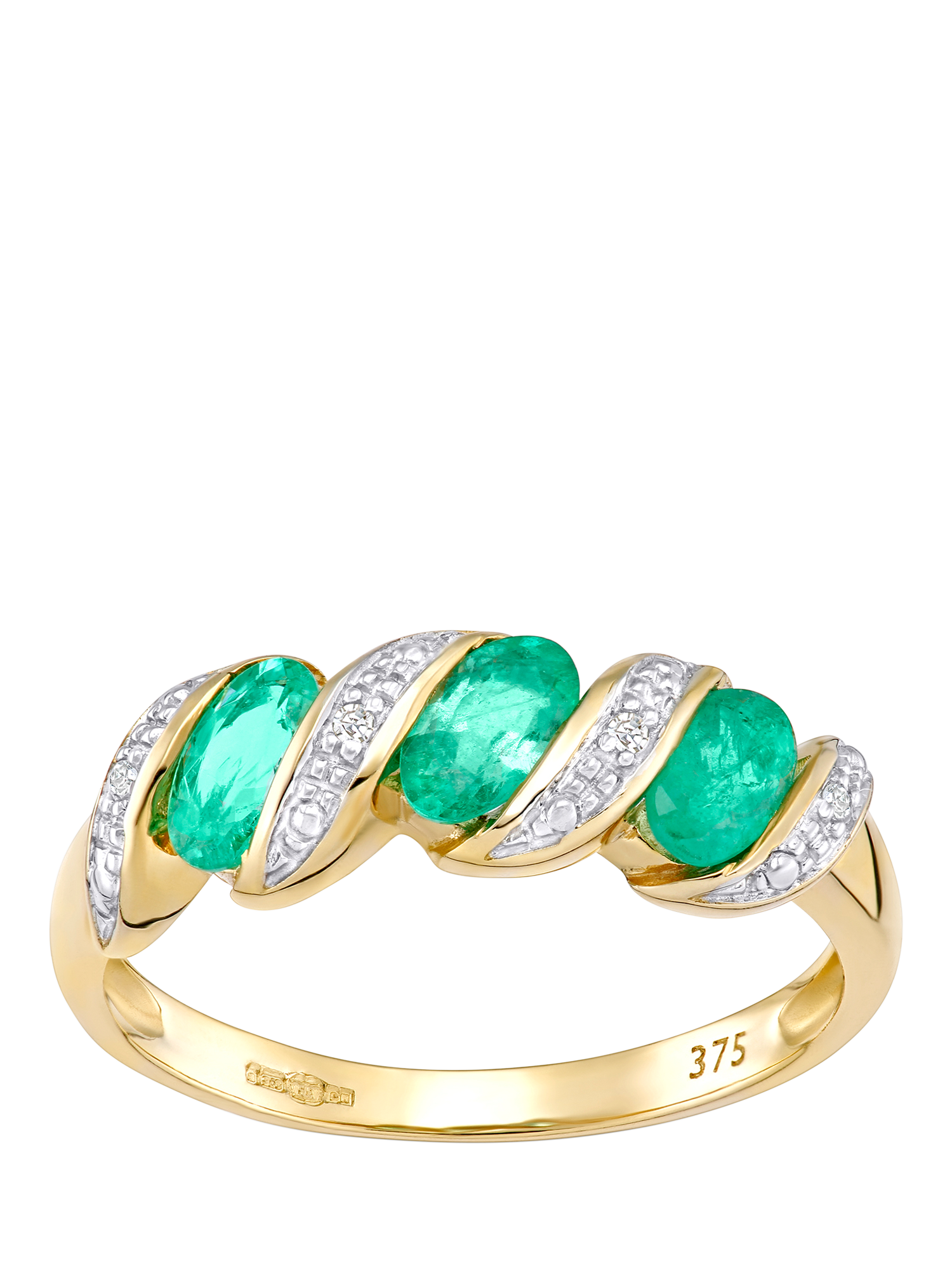 Product image 1 of 4, which shows Mogul 9ct Yellow Gold Emerald and Diamond Eternity Ring, J
