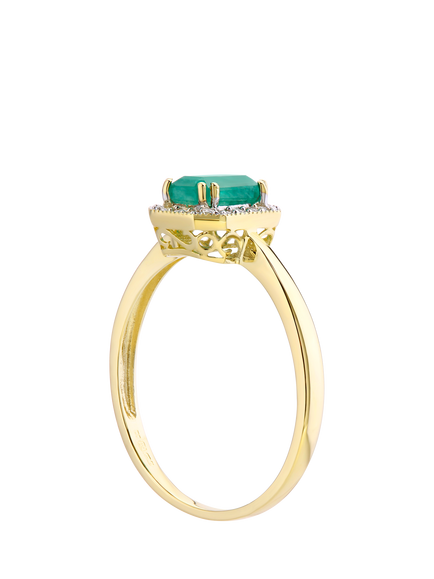 Mogul 9ct Yellow Gold Emerald and Diamond Ring - view 2, Yellow Gold