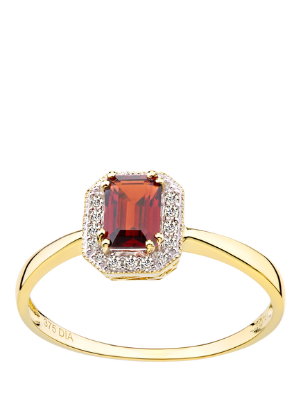 Mogul 9ct Yellow Gold Garnet and Diamond Ring, Yellow Gold