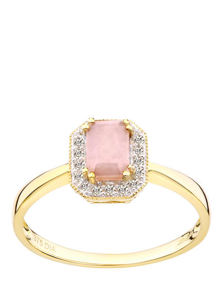 Mogul 9ct Yellow Gold Pink Opal and Diamond Ring, Yellow Gold