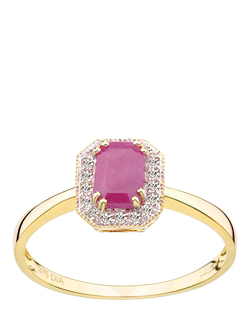 Mogul 9ct Yellow Gold Octagon Ruby and Diamond Ring, Yellow