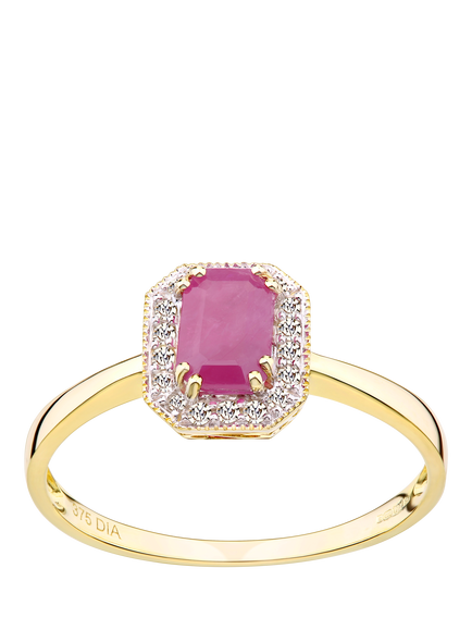 Mogul 9ct Yellow Gold Octagon Ruby and Diamond Ring, Yellow