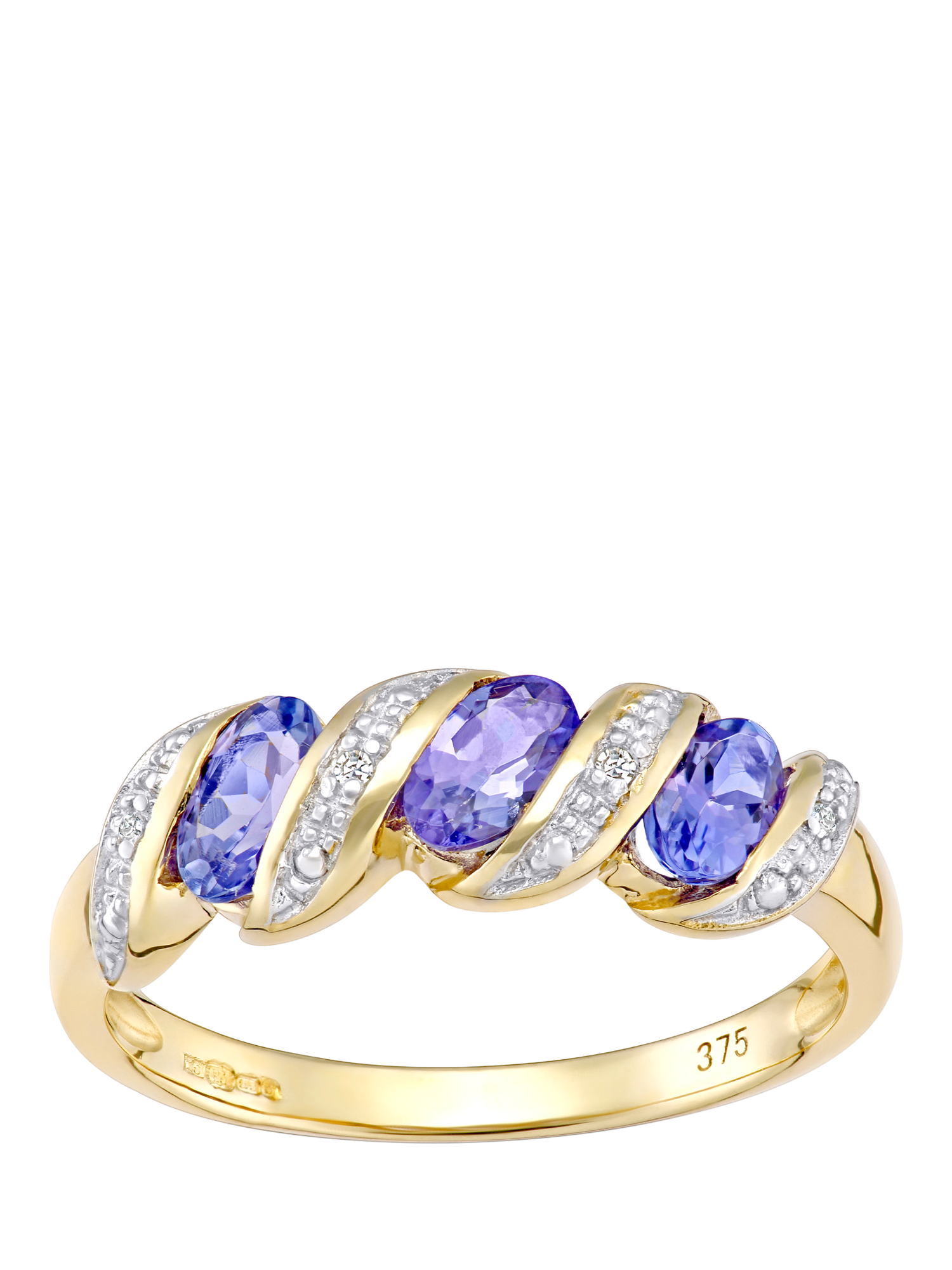 Product image 1 of 4, which shows Mogul 9ct Yellow Gold Tanzanite and Diamond Eternity Ring, J