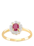 Mogul 9ct Yellow Gold Oval Cut Ruby and Diamond Flower Cluster Ring
