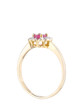 Mogul 9ct Yellow Gold Oval Cut Ruby and Diamond Flower Cluster Ring