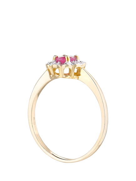 Mogul 9ct Yellow Gold Oval Cut Ruby and Diamond Flower Cluster Ring - view 2, Yellow Gold