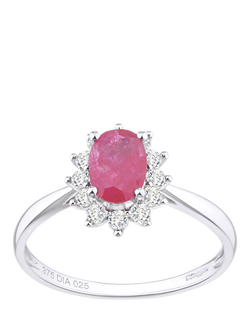 Mogul 9ct White Gold Oval Ruby and Diamond Ring, White