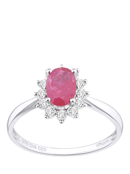 Mogul 9ct White Gold Oval Ruby and Diamond Ring, White