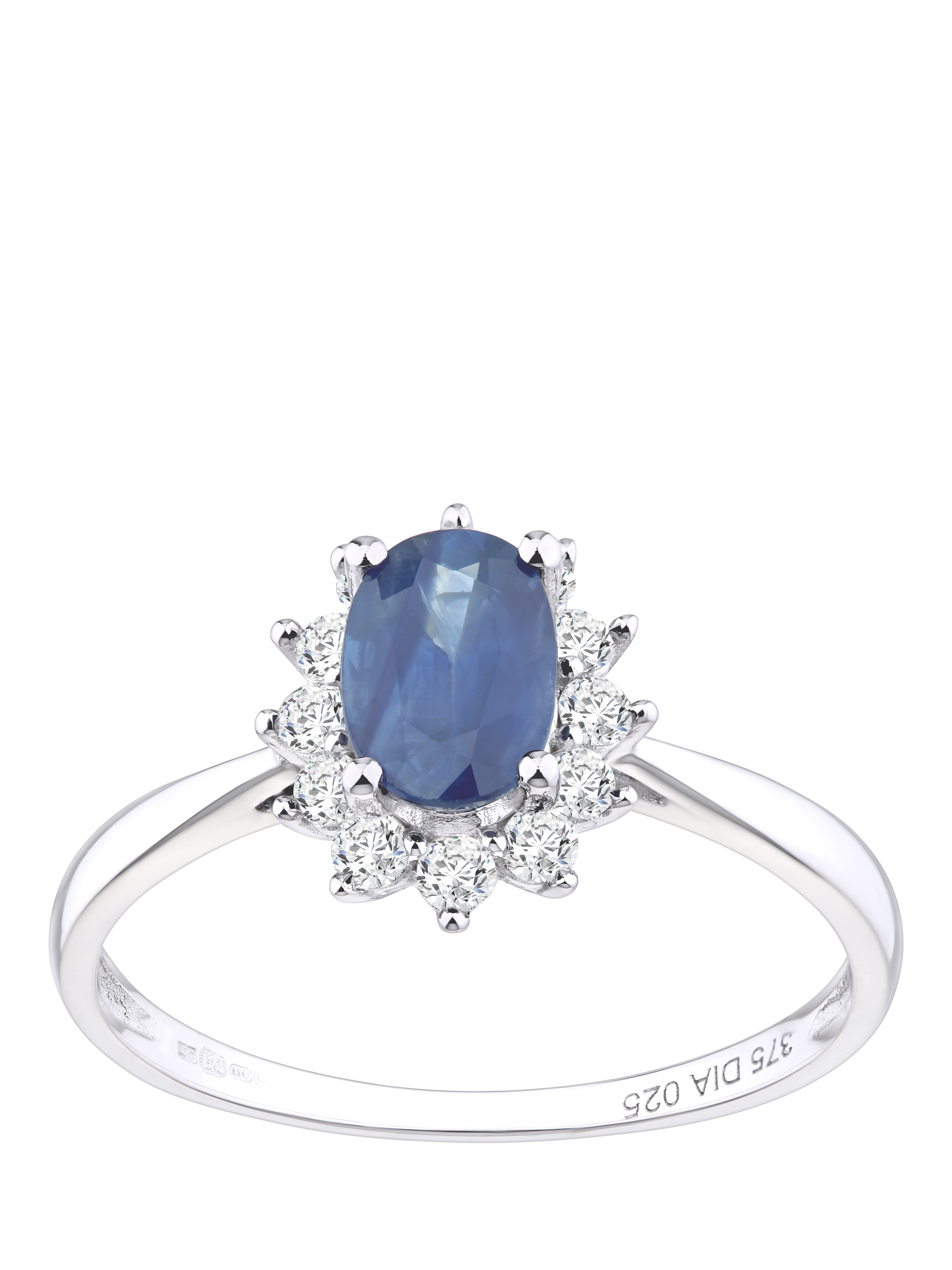 Product image 1 of 4, which shows Mogul 9ct White Gold Oval Sapphire and Diamond Ring, J