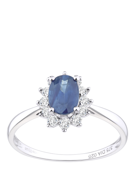 Mogul 9ct White Gold Oval Sapphire and Diamond Ring, White