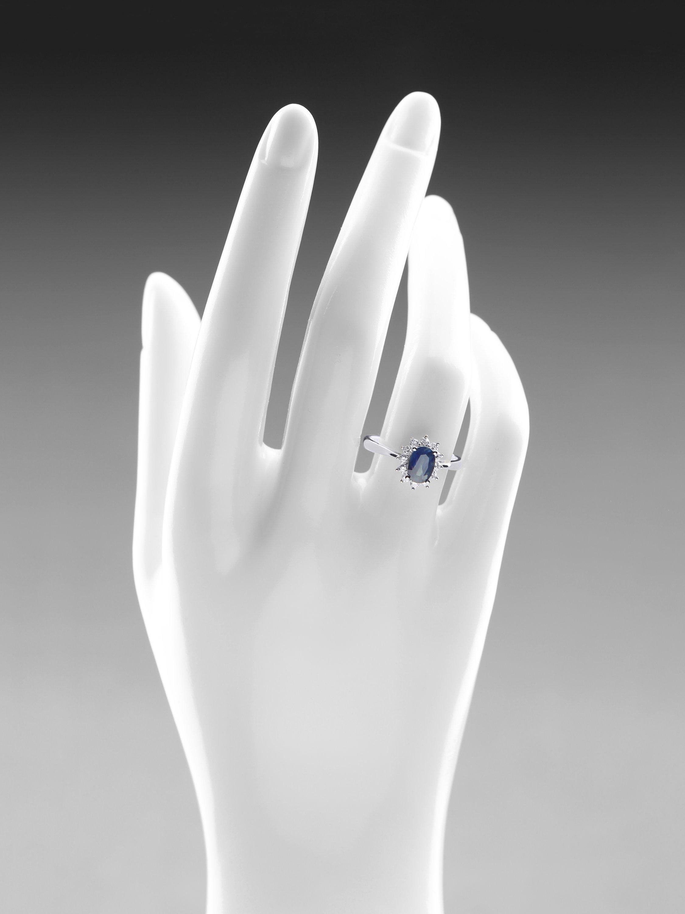 Product image 3 of 4, which shows Mogul 9ct White Gold Oval Sapphire and Diamond Ring, J
