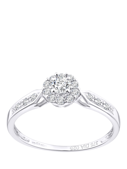 Mogul 9ct White Gold Halo Diamond Engagement Ring, White Gold