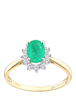 Mogul 9ct Yellow Gold Emerald and Diamond Ring, Yellow