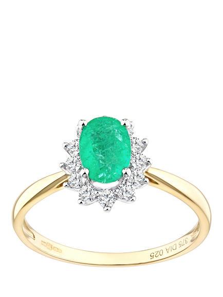Mogul 9ct Yellow Gold Emerald and Diamond Ring, Yellow