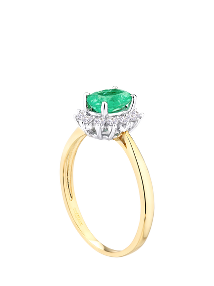 Mogul 9ct Yellow Gold Emerald and Diamond Ring - view 2, Yellow