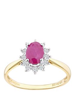 Mogul 9ct Yellow Gold Oval Ruby and Diamond Ring, Yellow Gold