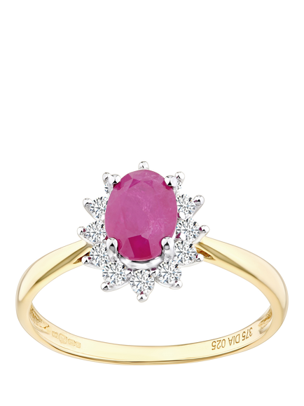 Mogul 9ct Yellow Gold Oval Ruby and Diamond Ring, Yellow Gold